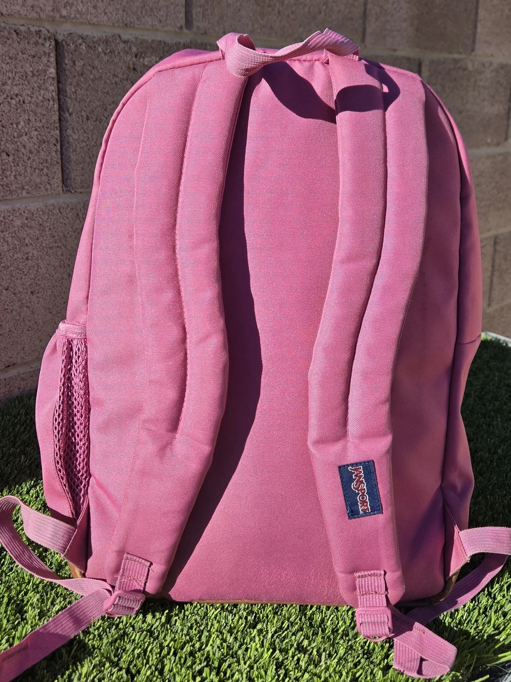 Jansport Rose Pink Travel Backpack with Brown Trim